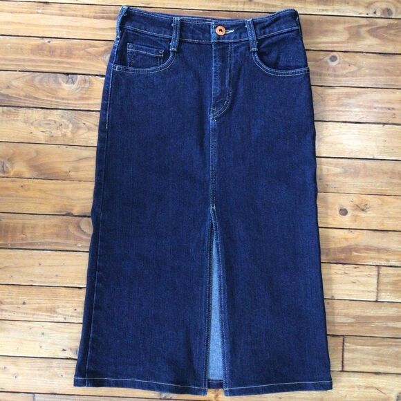 PARASUCO jeans denim long skirt western country dancing pockets splited  size 2 - Picture 11 of 11